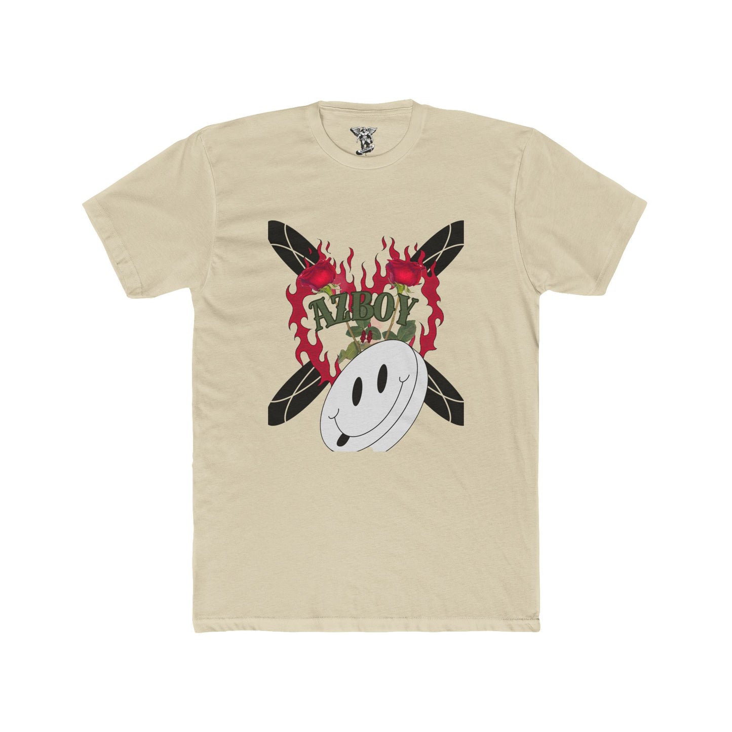 Flame Heart Happy Face Cotton Tee — Bold Graphic Unisex Crew Shirt