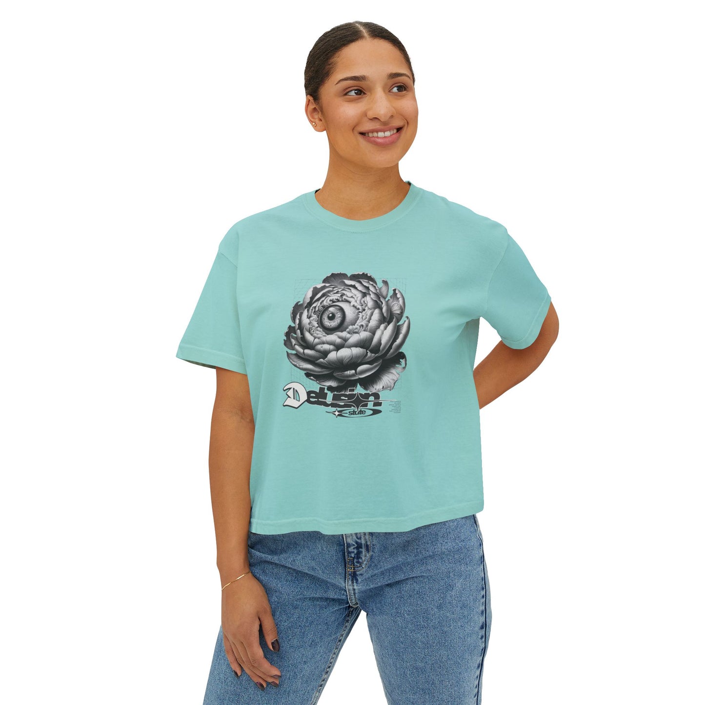 Artistic Floral Boxy Tee for Women, Casual Summer T-Shirt, Boho Top