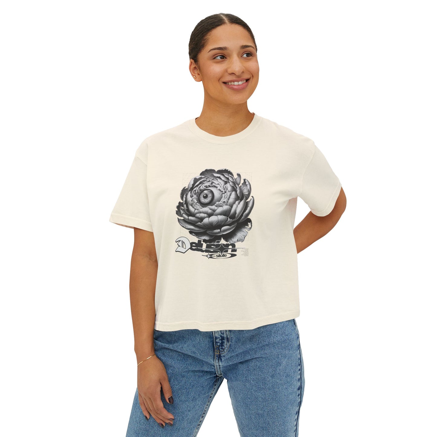 Artistic Floral Boxy Tee for Women, Casual Summer T-Shirt, Boho Top