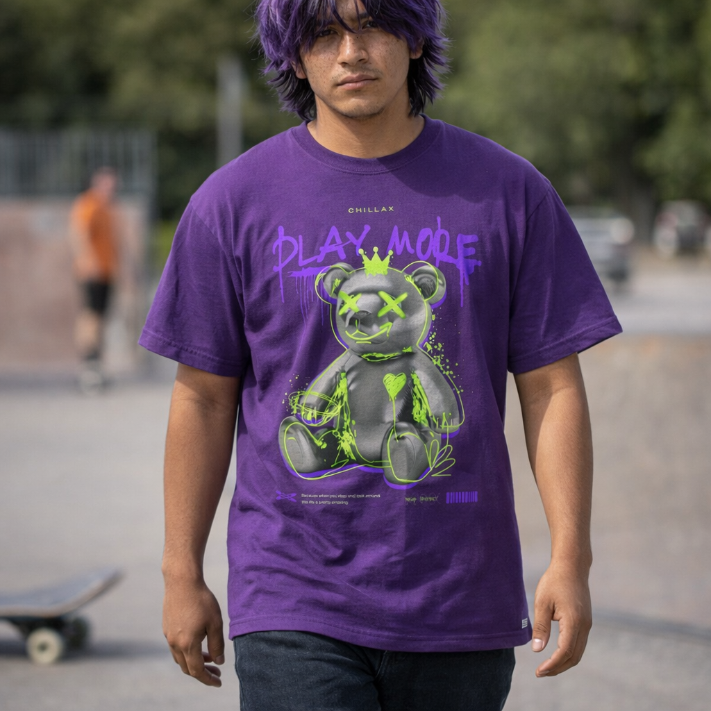Play More Neon Graffiti Teddy Bear T-Shirt