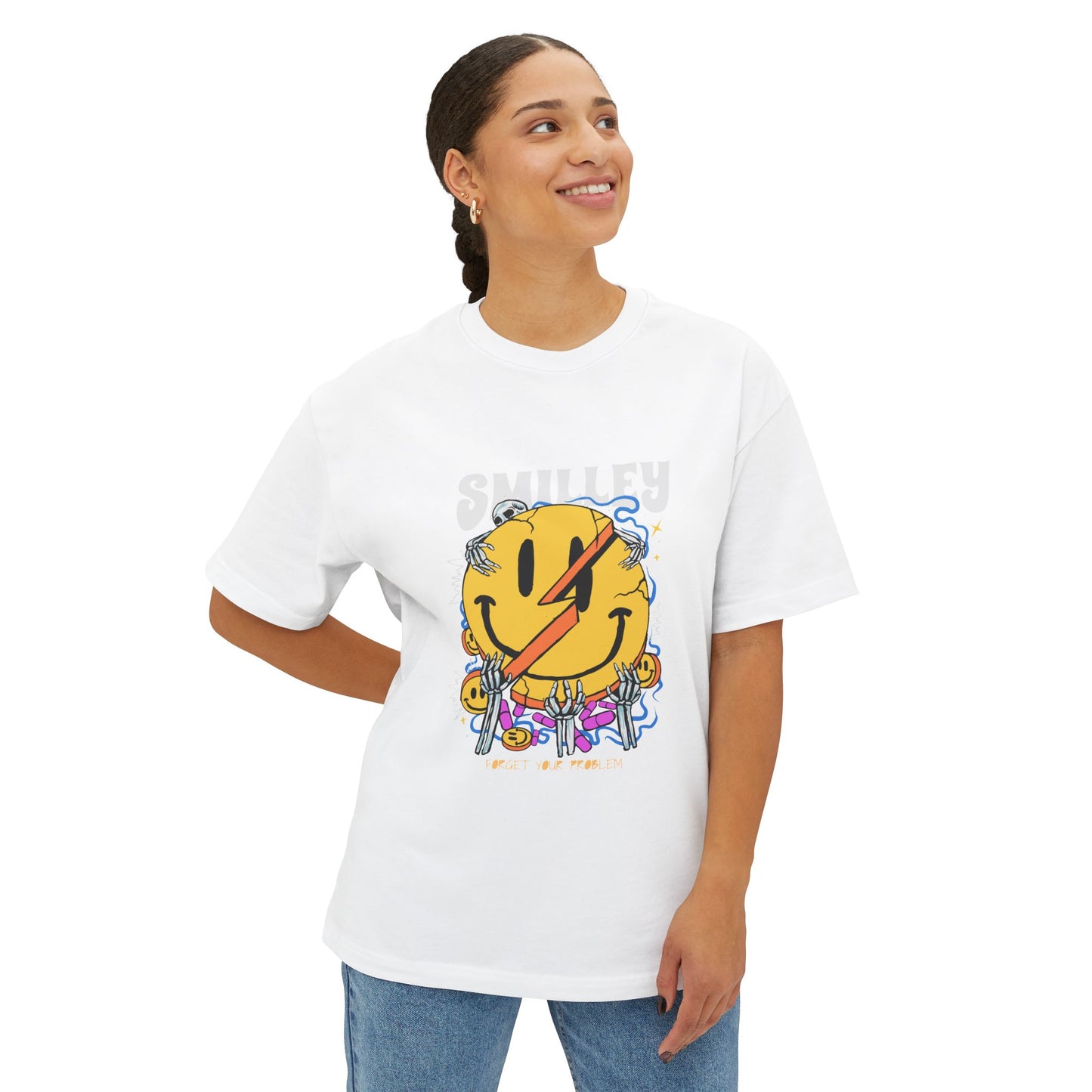 Smiley Graphic Oversized Tee - Casual Streetwear Unisex T-Shirt