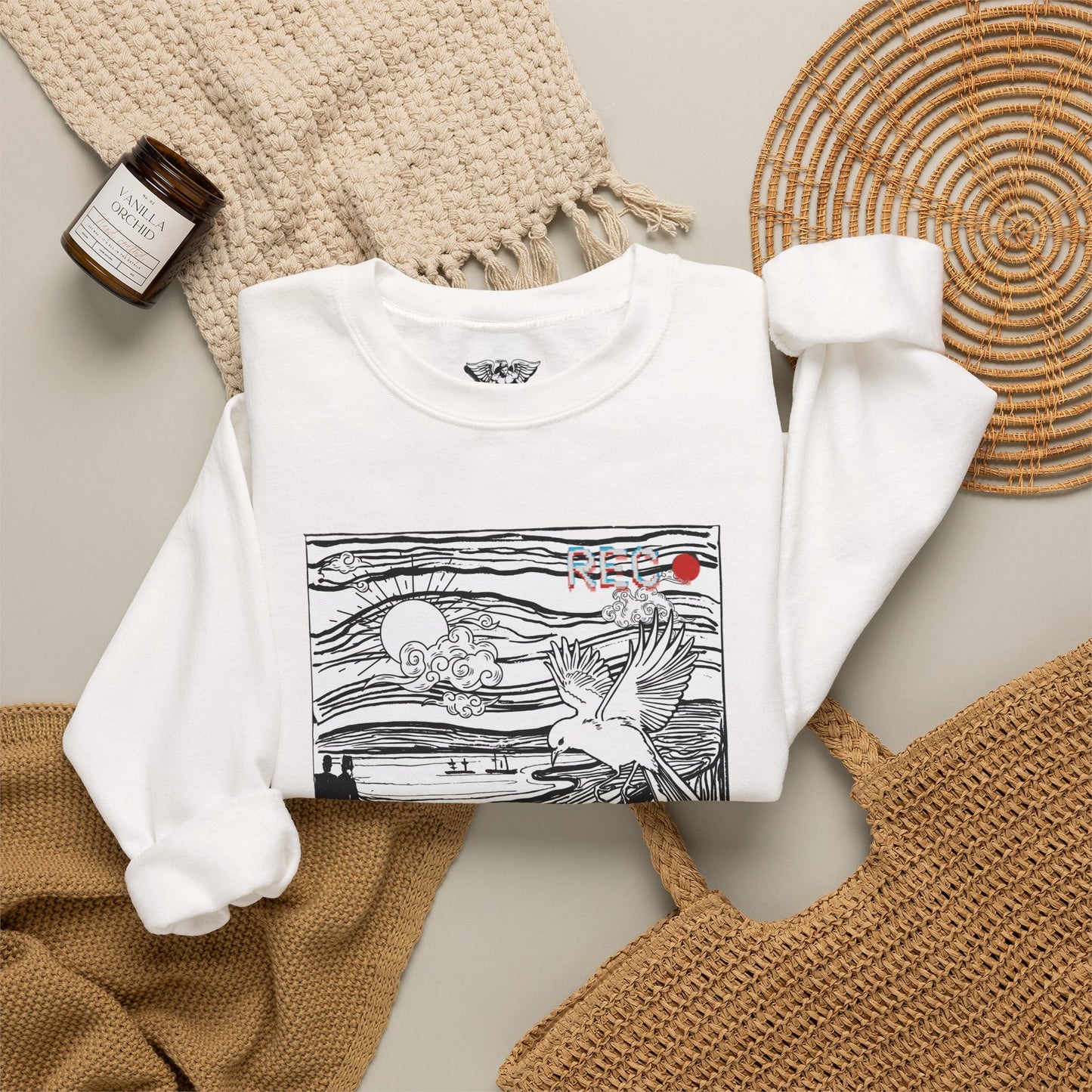 Crewneck Sweatshirt — Graphic 'The Scream' Illustration with Sleeve Art