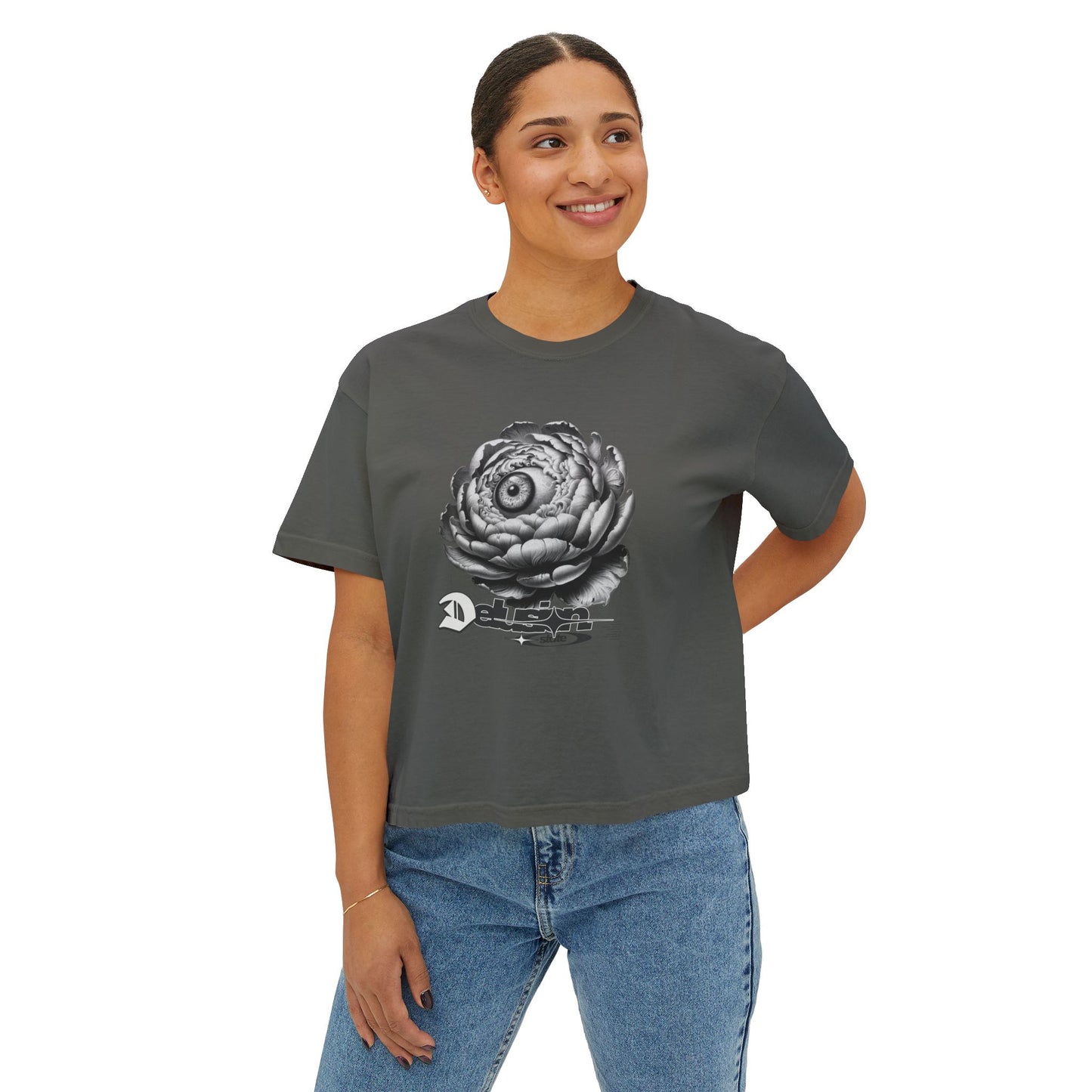 Artistic Floral Boxy Tee for Women, Casual Summer T-Shirt, Boho Top