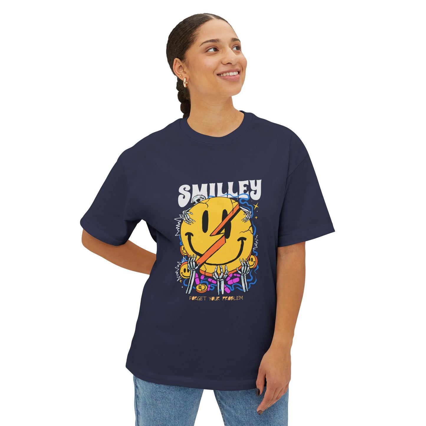Smiley Graphic Oversized Tee - Casual Streetwear Unisex T-Shirt