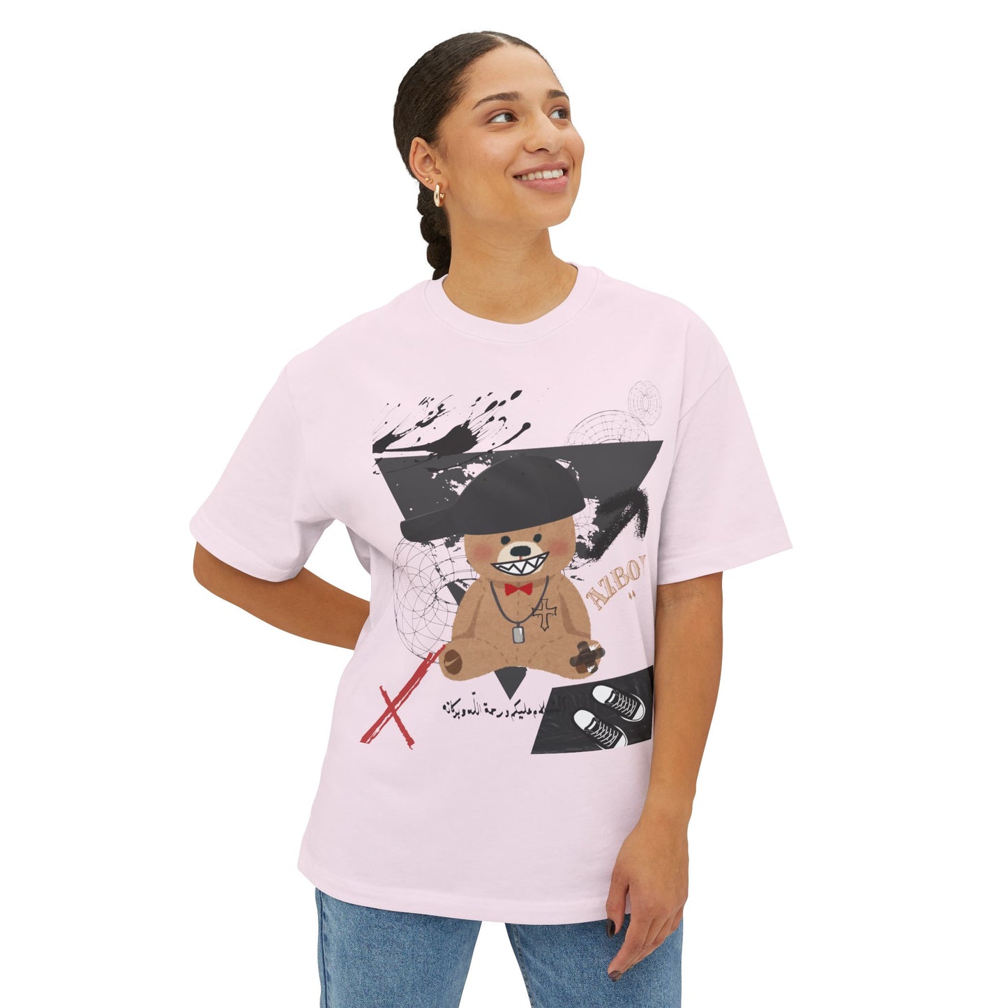 Whimsical Bear Oversized Tee — Cute Bear Graphic Boxy T-Shirt
