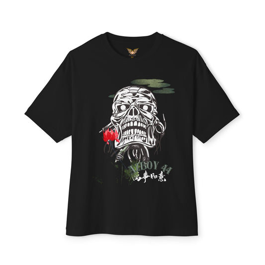 Oversized Boxy Tee - Edgy Skull & Lotus Design