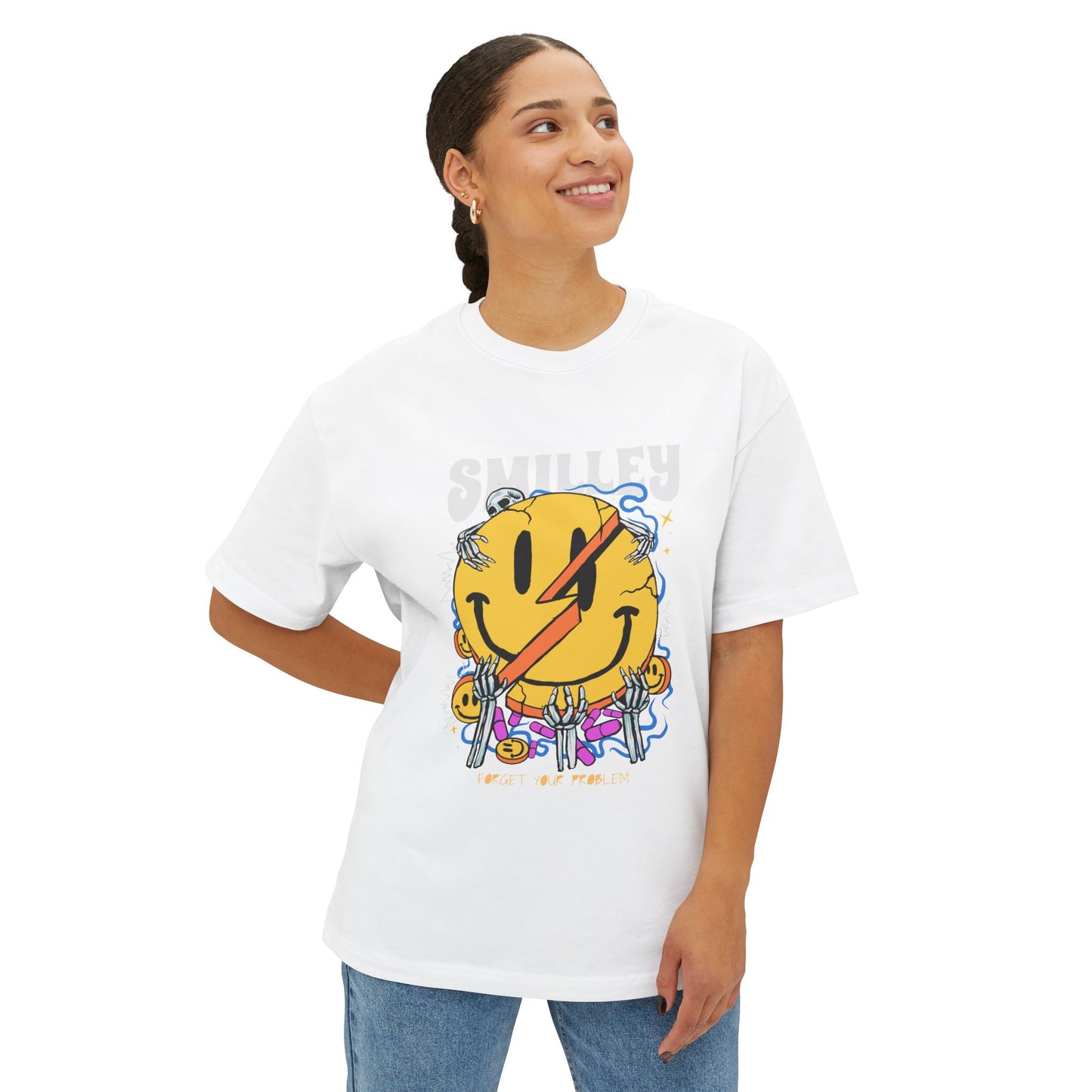 Smiley Graphic Oversized Tee — Casual Streetwear Unisex T-Shirt