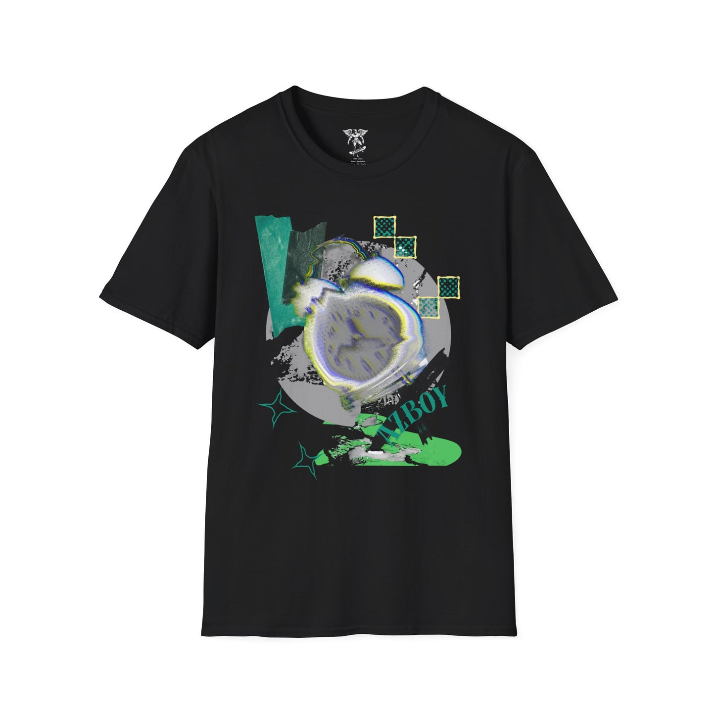 Abstract Green Collage T-Shirt — Modern Circular Graphic Tee