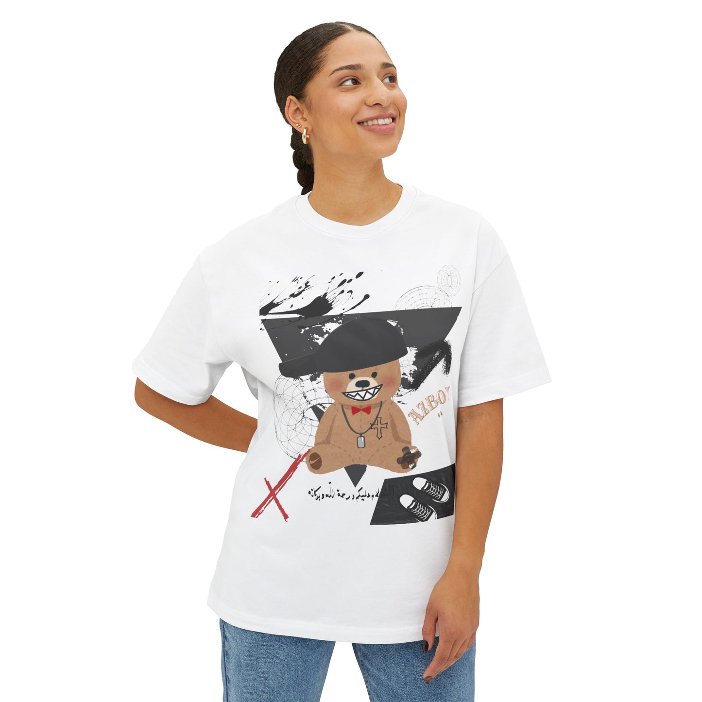 Whimsical Bear Oversized Tee — Cute Bear Graphic Boxy T-Shirt