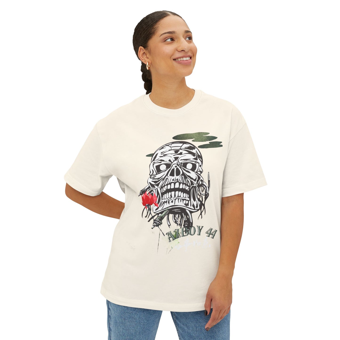 Edgy Skull & Lotus Oversized Boxy Tee