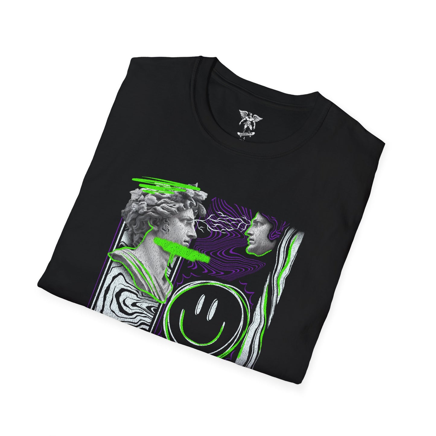 Neon Retro Smile Face T-Shirt — Curiosity Vibe Graphic Tee