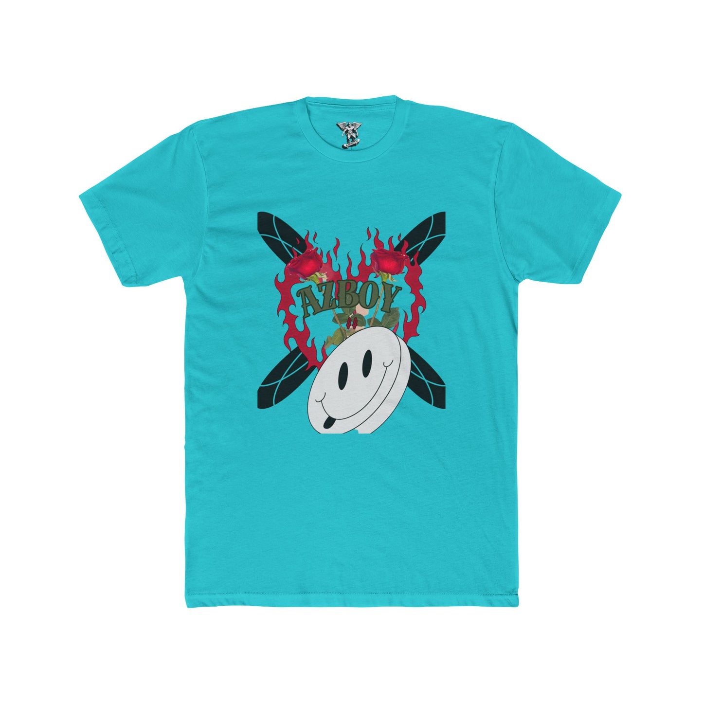 Flame Heart Happy Face Cotton Tee — Bold Graphic Unisex Crew Shirt