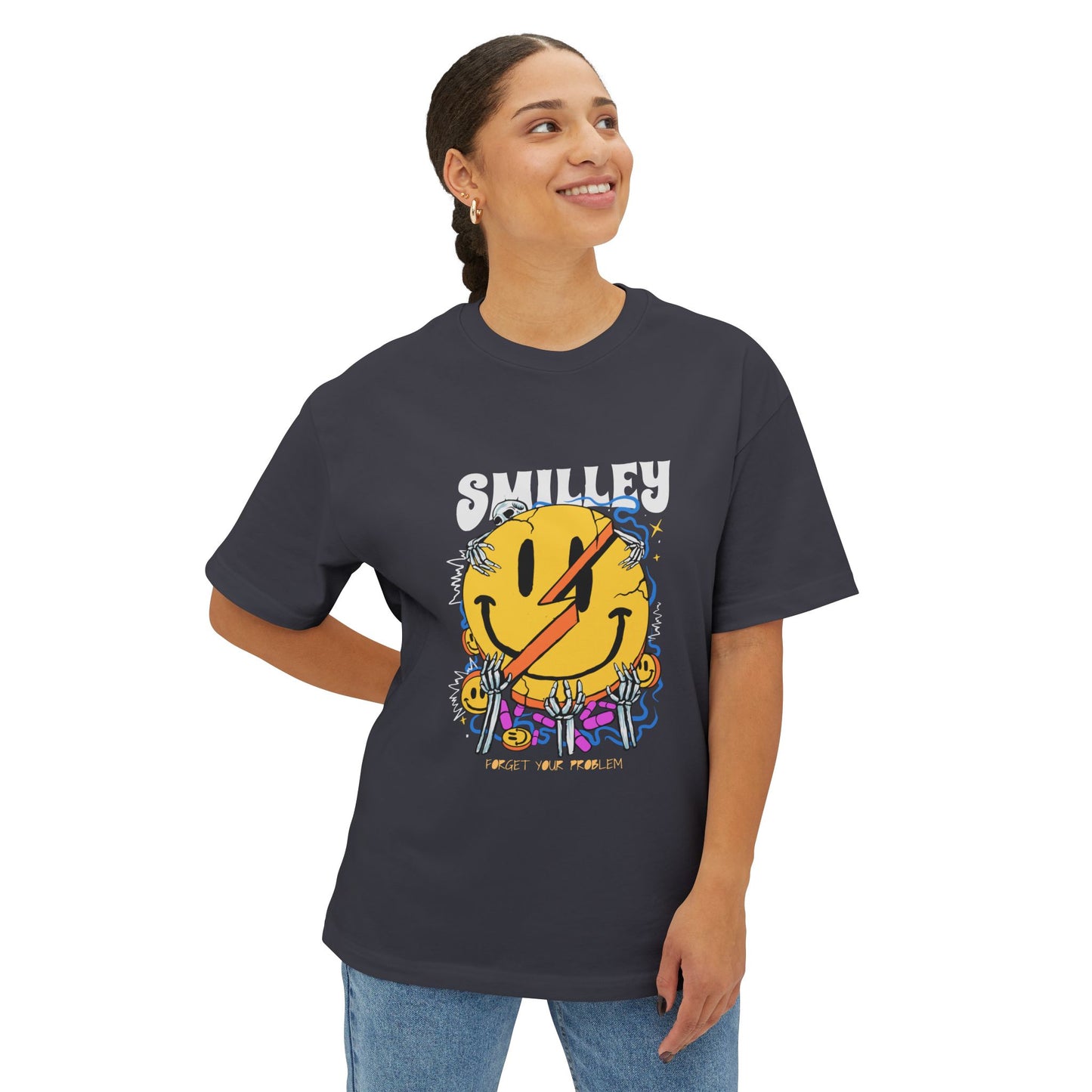 Smiley Graphic Oversized Tee - Casual Streetwear Unisex T-Shirt