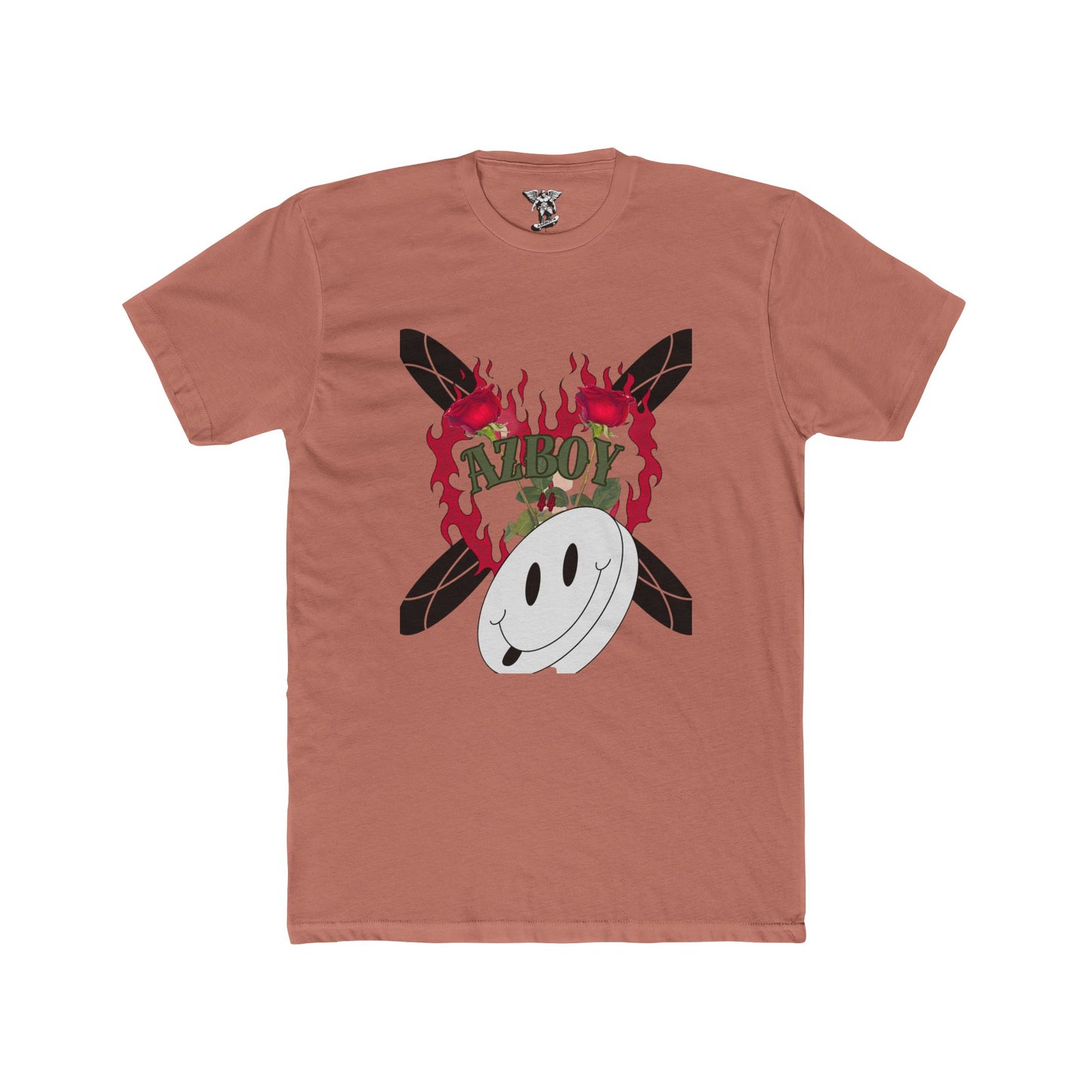 Flame Heart Happy Face Cotton Tee — Bold Graphic Unisex Crew Shirt