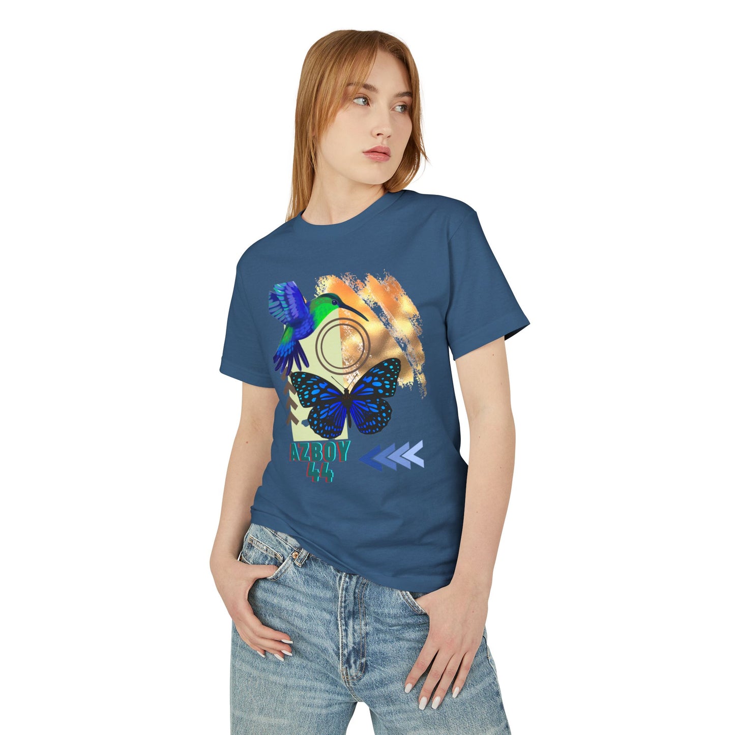 Hummingbird & Butterfly Tee — Artistic AZBOY 44 Unisex Cotton Shirt