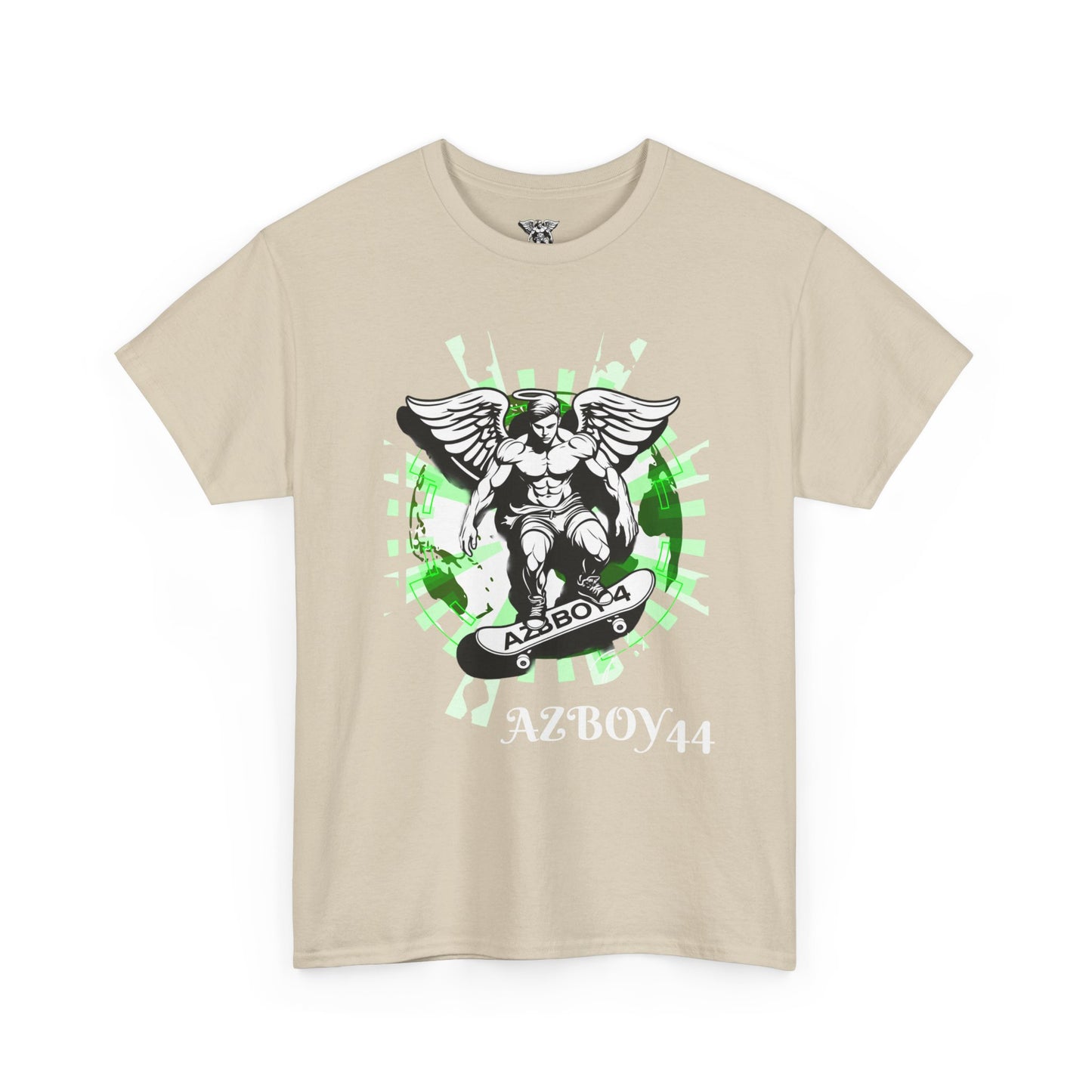 Angel Skateboard Tee — Green Grunge Winged Rider