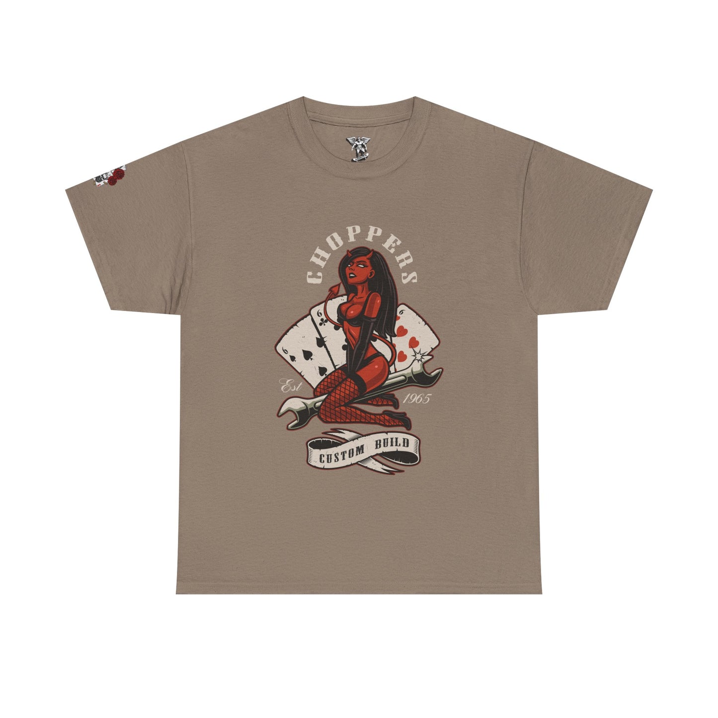 Choppers Pinup Playing Cards Tee — Vintage Biker Graphic T-Shirt