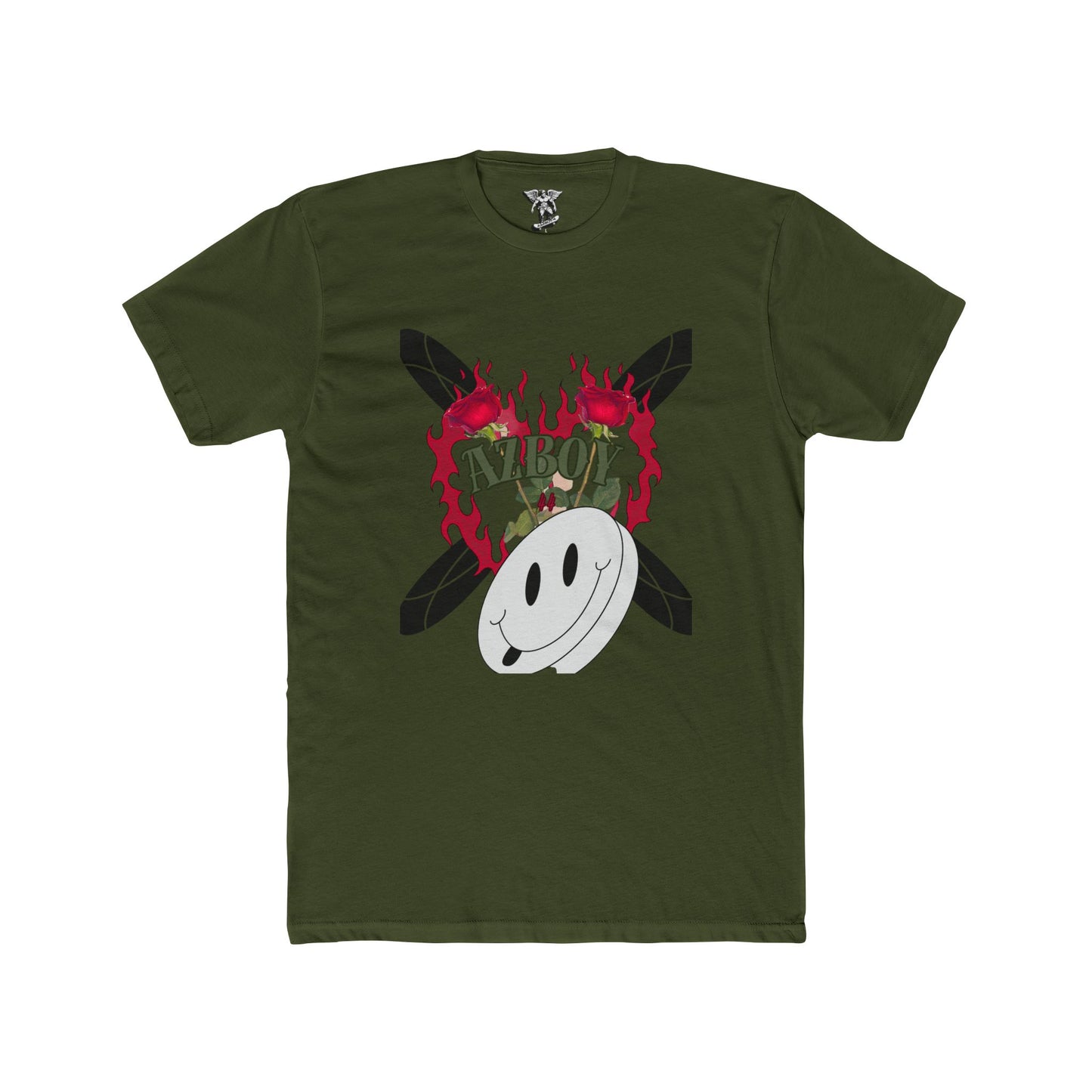 Flame Heart Happy Face Cotton Tee — Bold Graphic Unisex Crew Shirt