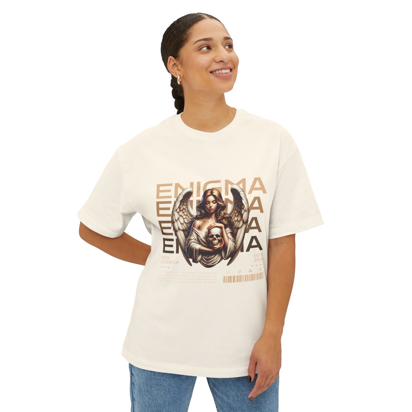 Enigmatic Angel Oversized Boxy Tee, Graphic Tee, Relaxed Fit Shirt, Everyday Wear, Unisex Fashion, Unique Art T-Shirt