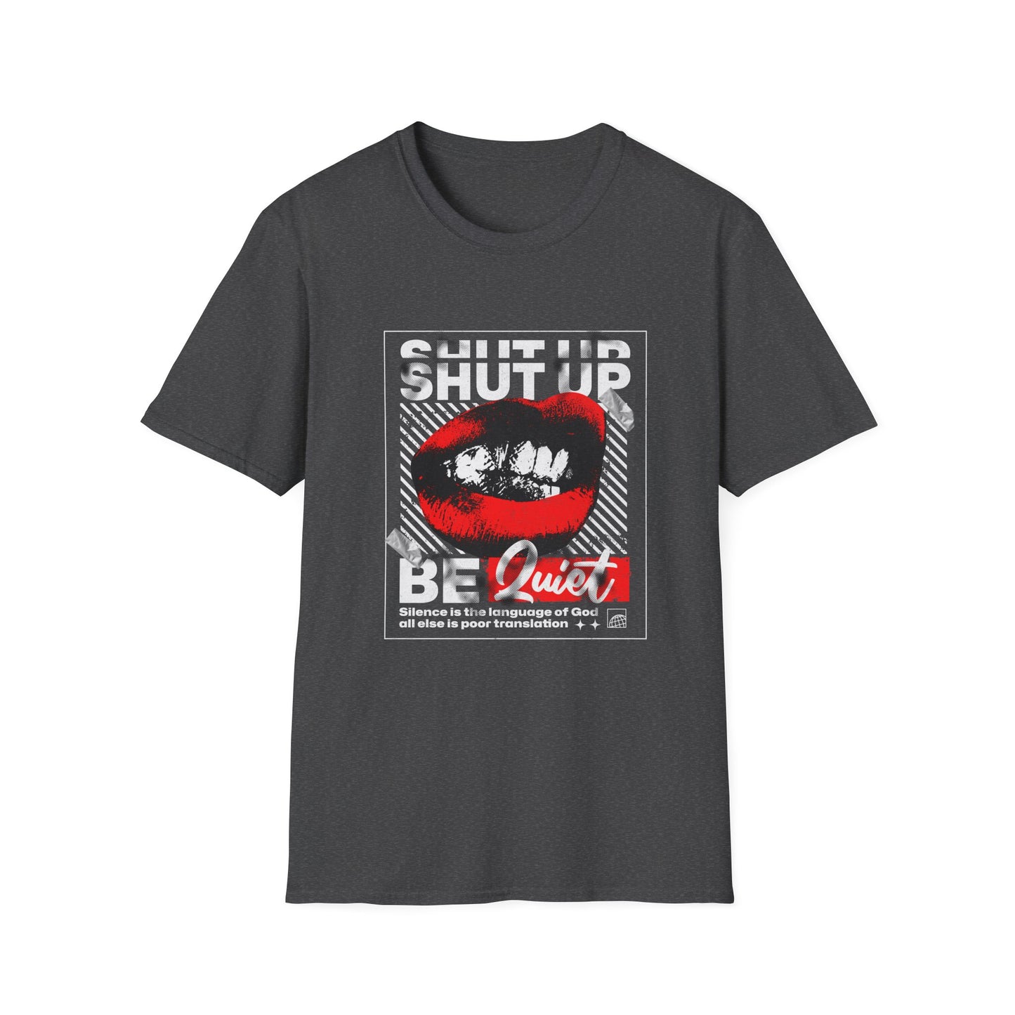 Retro Pop Art 'Shut Up & Be Quiet' T-Shirt - Red Lips Graphic Tee