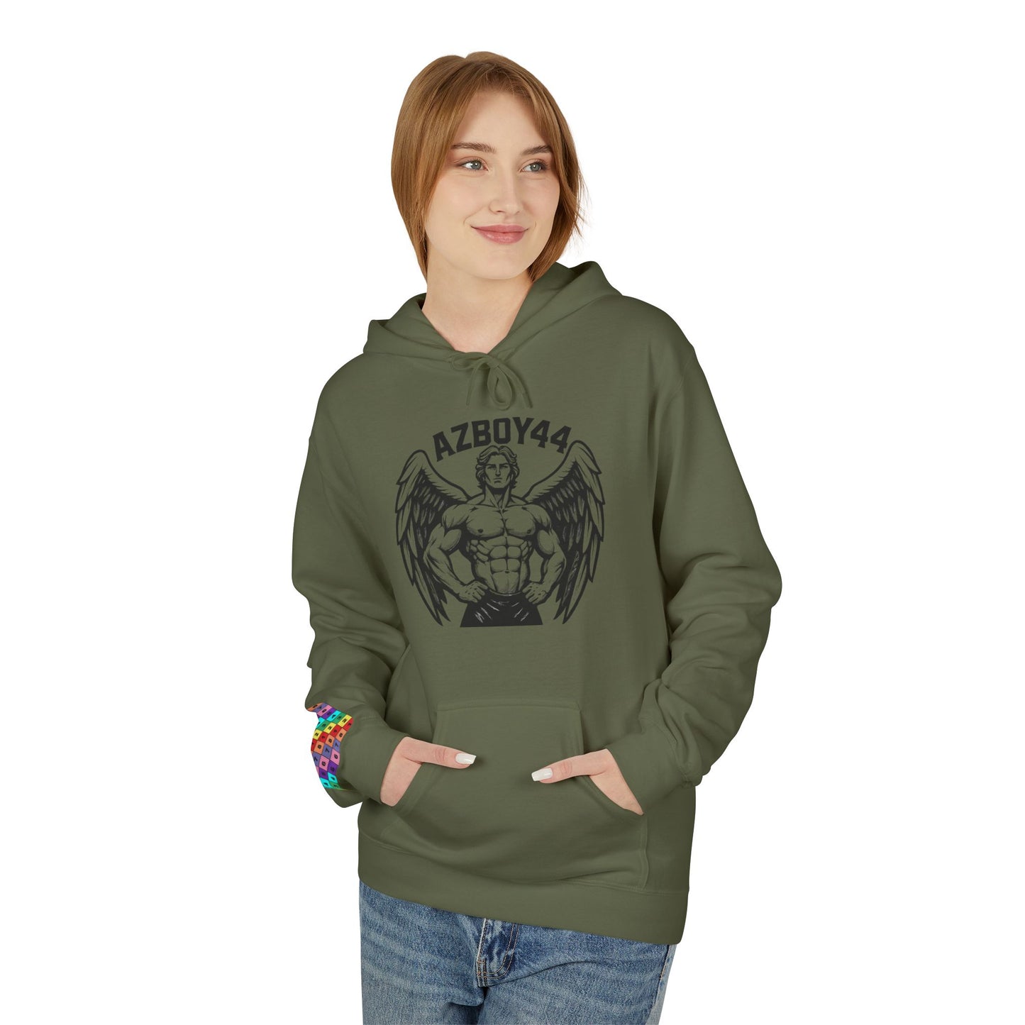 Graphic Fleece Hoodie - Winged Strength Design, Cozy Casual Wear for Him/Her
