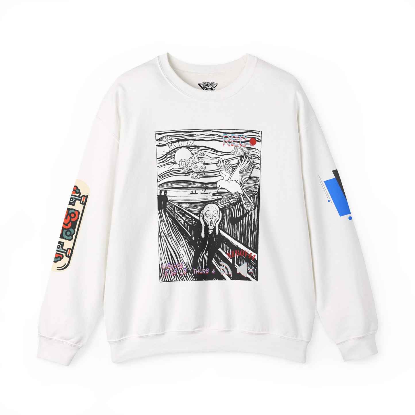 Crewneck Sweatshirt — Graphic 'The Scream' Illustration with Sleeve Art