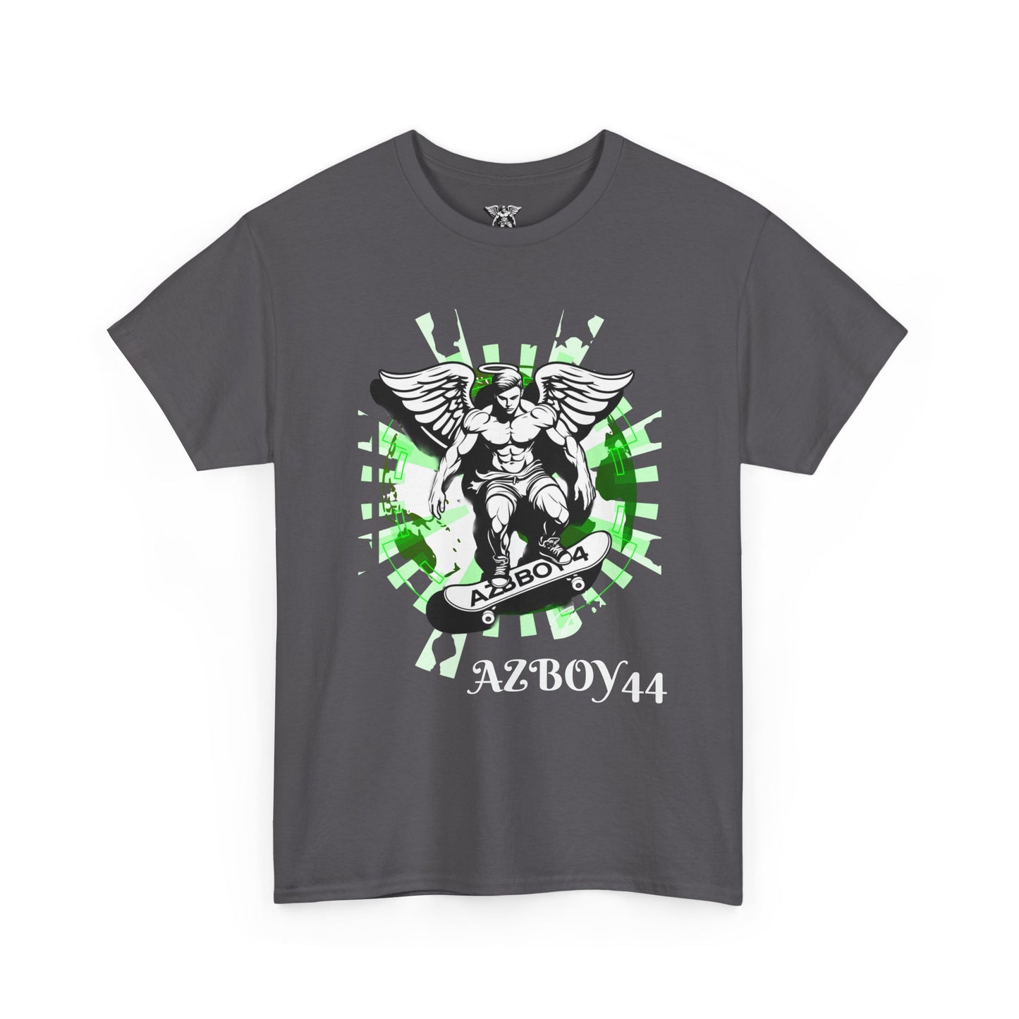Angel Skateboard Tee — Green Grunge Winged Rider