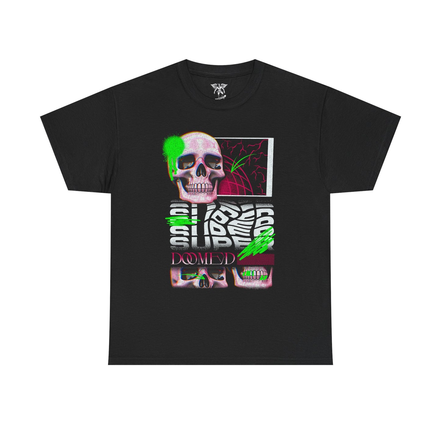 Doomed Skull Neon Cyberpunk Horror T-Shirt