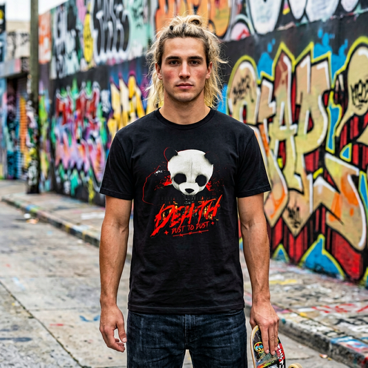 Panda Skull 'Death' Red Script T-Shirt