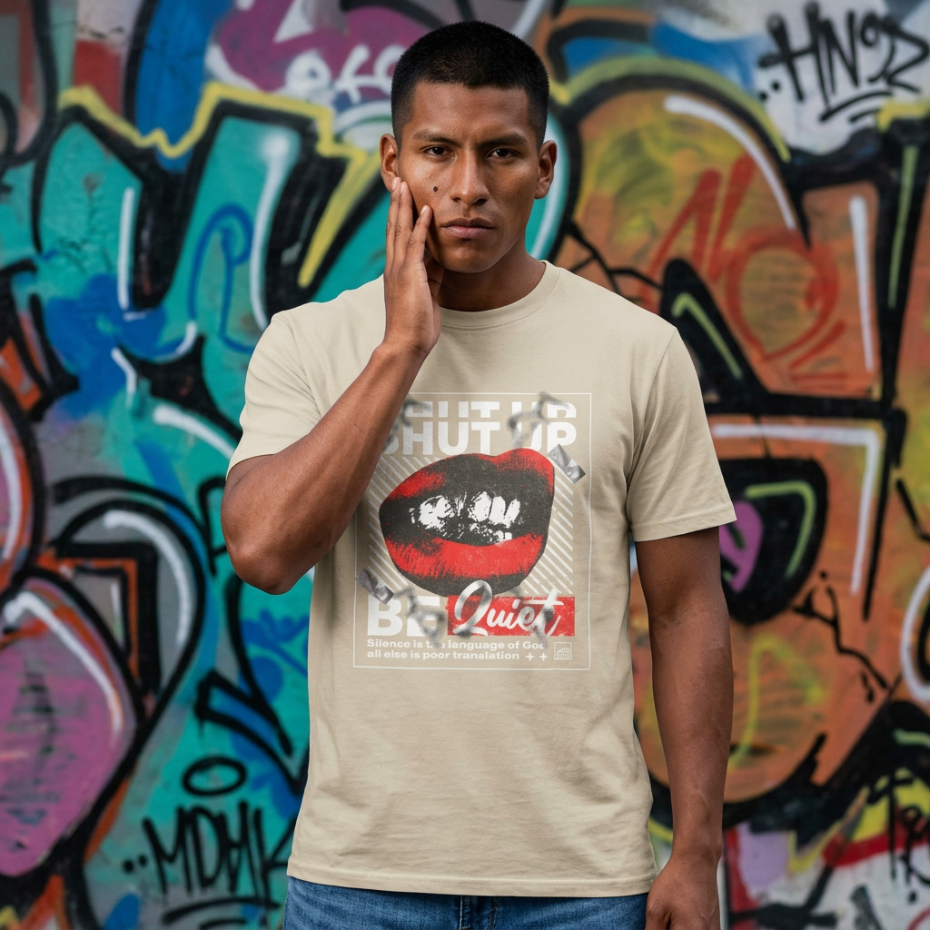 Retro Pop Art 'Shut Up & Be Quiet' T-Shirt - Red Lips Graphic Tee