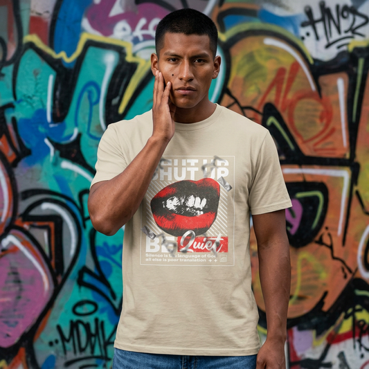 Retro Pop Art 'Shut Up & Be Quiet' T-Shirt - Red Lips Graphic Tee