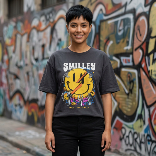 Smiley Graphic Oversized Tee — Casual Streetwear Unisex T-Shirt