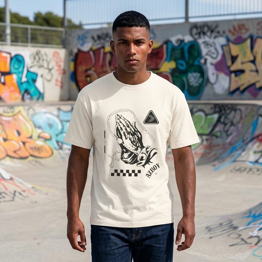 Praying Hands Graphic AZBOY Oversized Boxy Tee - Casual Streetwear