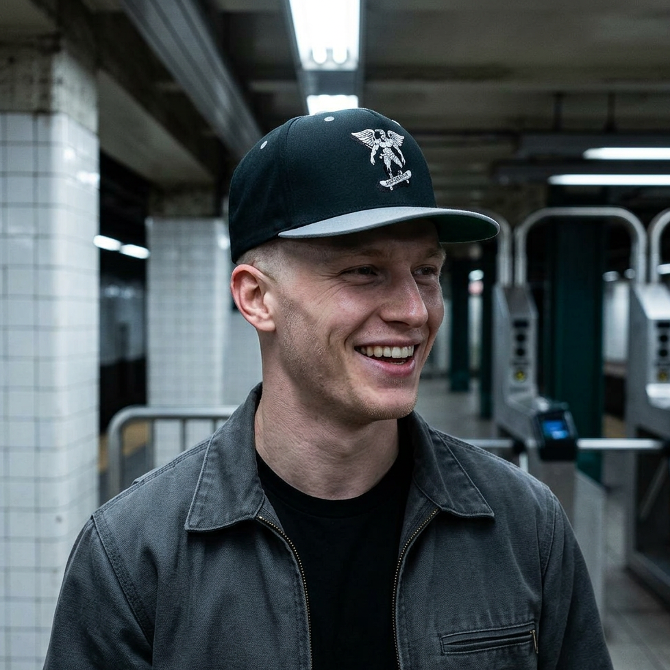 Skateboarding Flat Bill Cap (Embroidery) - AZBOY Angel Design, Snapback Hat for Skaters