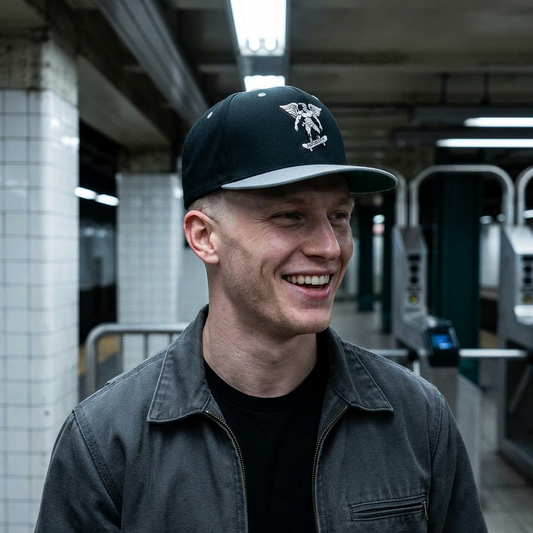 Skateboarding Flat Bill Cap (Embroidery) - AZBOY Angel Design, Snapback Hat for Skaters