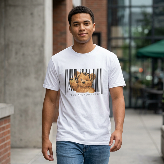Cute Puppy Barcode T-Shirt — "Hello Are You There"