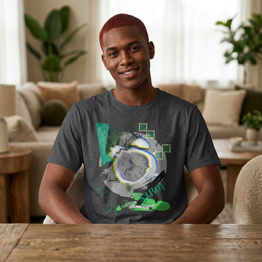 Abstract Green Collage T-Shirt — Modern Circular Graphic Tee