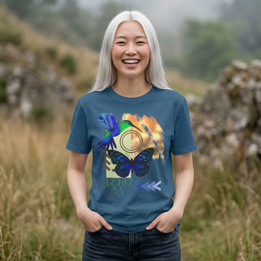 Hummingbird & Butterfly Tee — Artistic AZBOY 44 Unisex Cotton Shirt