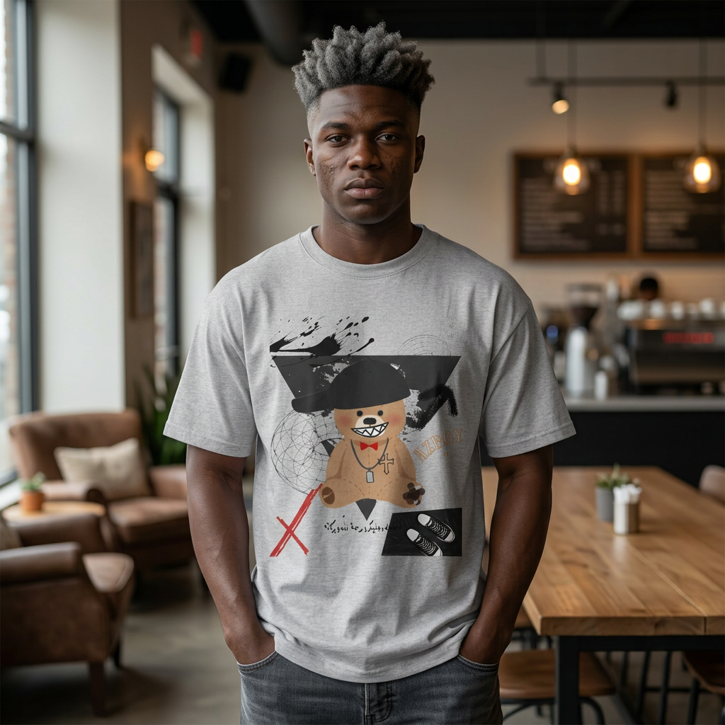 Whimsical Bear Oversized Tee — Cute Bear Graphic Boxy T-Shirt