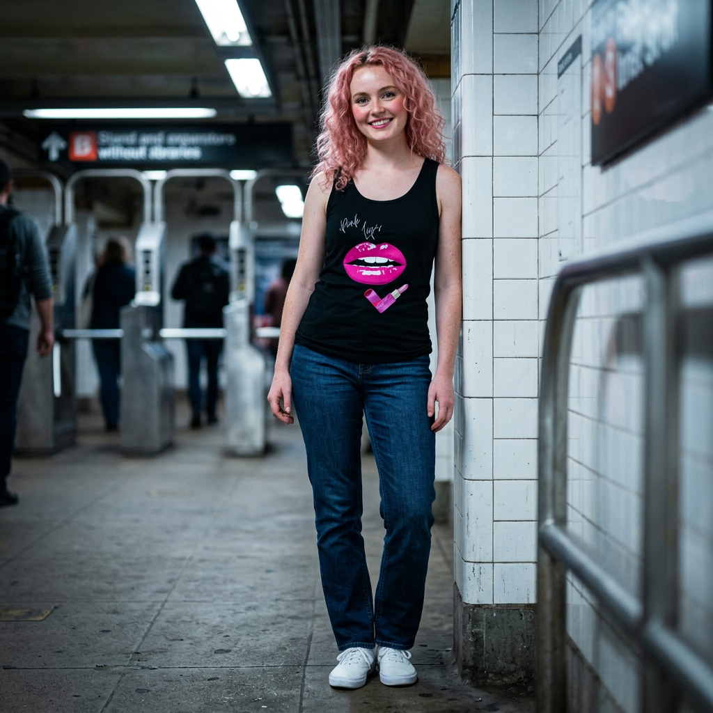 Pink Lips Makeup Lover Tank — Jersey Tank Top for Beauty Fans