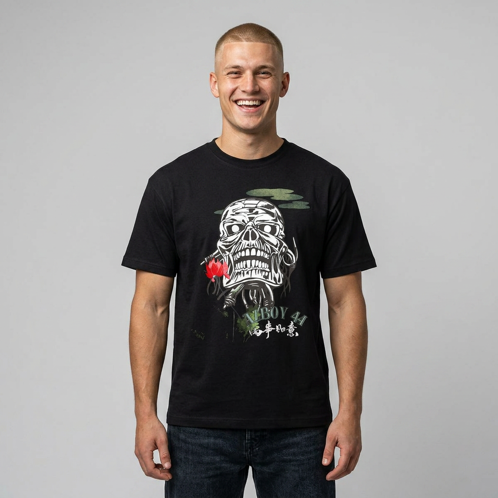 Edgy Skull & Lotus Oversized Boxy Tee