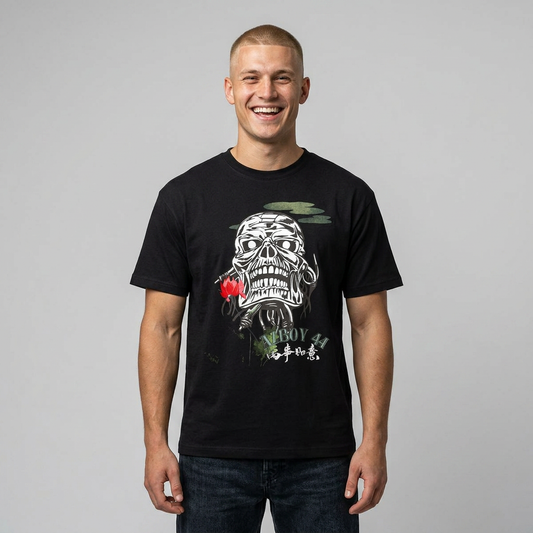 Edgy Skull & Lotus Oversized Boxy Tee