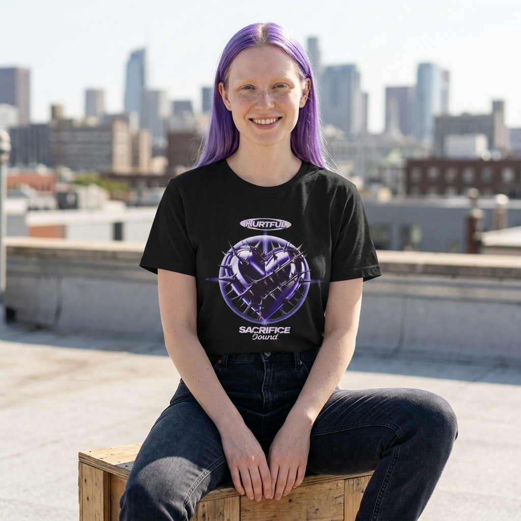 Loyal To The End Purple Barbed Heart Compass Graphic Tee
