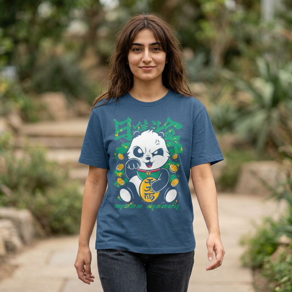 Panda Vibes Heavyweight Cotton Tee — Cute Panda Graphic T-Shirt for Animal Lovers