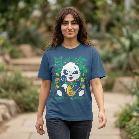 Panda Vibes Heavyweight Cotton Tee — Cute Panda Graphic T-Shirt for Animal Lovers