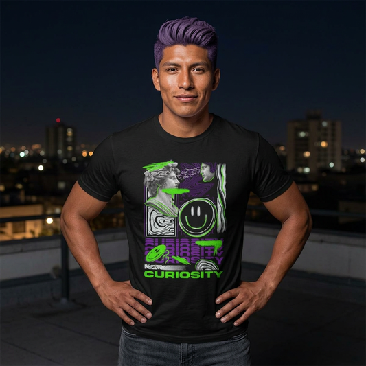 Neon Retro Smile Face T-Shirt — Curiosity Vibe Graphic Tee