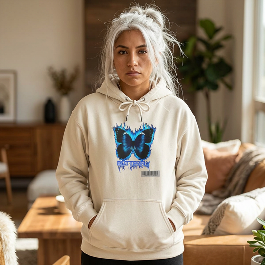 Butterfly Blue Artsy Fleece Hoodie — Artistic Butterfly Design