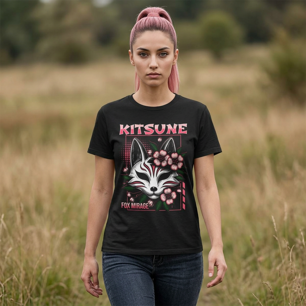 Kitsune Fox Mirage T-Shirt — Japanese Fox Mask Graphic Tee