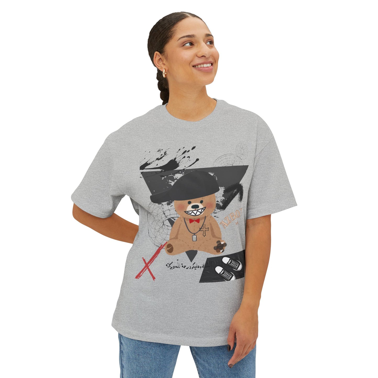 Whimsical Bear Oversized Tee — Cute Bear Graphic Boxy T-Shirt