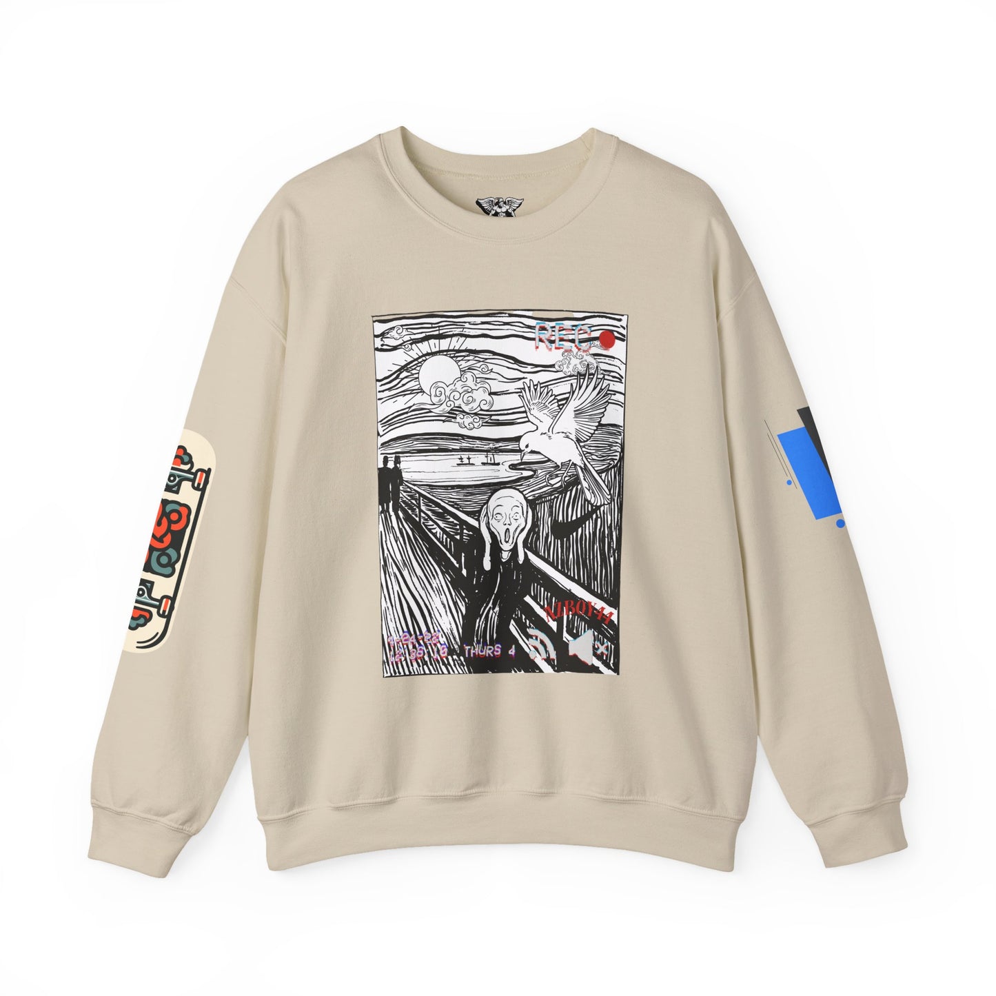 Crewneck Sweatshirt — Graphic 'The Scream' Illustration with Sleeve Art